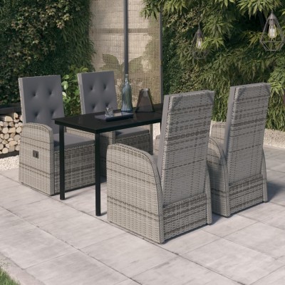 Juego de comedor de jardín 5 piezas con cojines gris