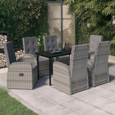 Juego de comedor de jardín 7 piezas con cojines gris