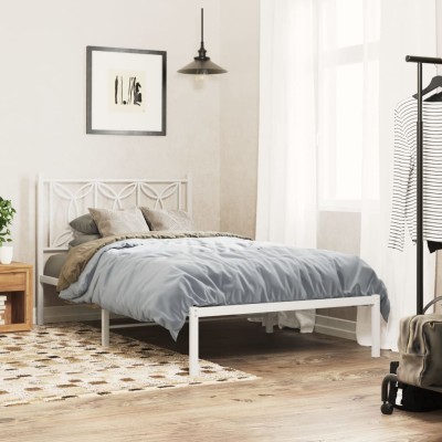 Estructura cama sin colchón con cabecero metal blanco 107x203cm