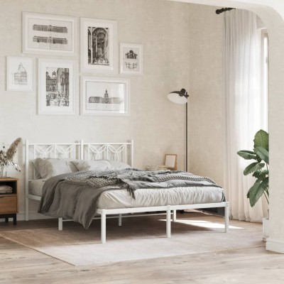 Estructura cama sin colchón con cabecero metal blanco 135x190cm