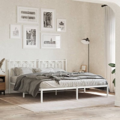 Estructura cama sin colchón con cabecero metal blanco 183x213cm