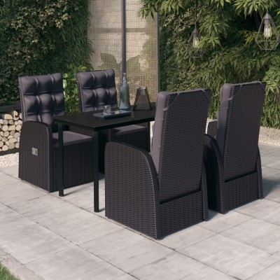 Juego de comedor de jardín 5 piezas con cojines negro