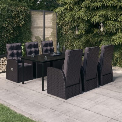 Juego de comedor de jardín 7 piezas con cojines negro