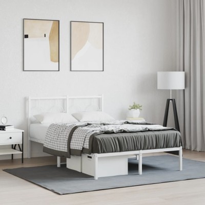 Estructura cama sin colchón con cabecero metal blanco 120x190cm