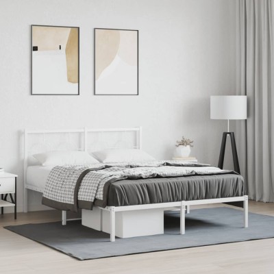 Estructura cama sin colchón con cabecero metal blanco 140x200cm