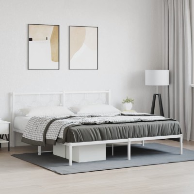 Estructura cama sin colchón con cabecero metal blanco 183x213cm
