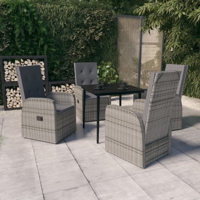 Juego de comedor de jardín 5 piezas con cojines gris