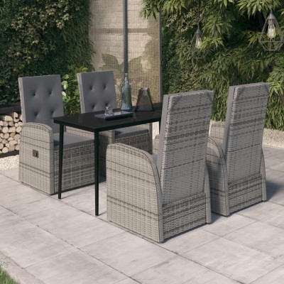 Juego de comedor de jardín 5 piezas con cojines gris