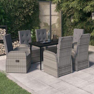 Juego de comedor de jardín 7 piezas con cojines gris
