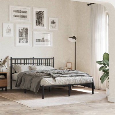 Estructura cama sin colchón con cabecero metal negro 120x190 cm