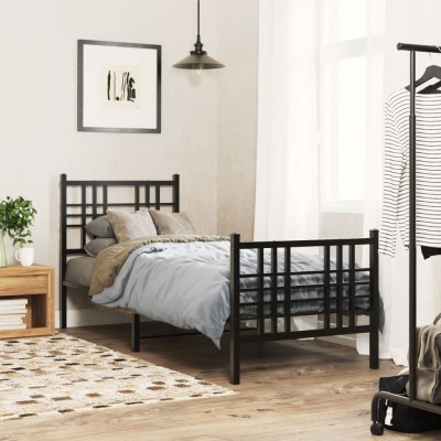 Estructura cama sin colchón con estribo metal negro 75x190 cm