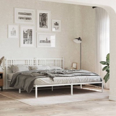 Estructura cama sin colchón con cabecero metal blanco 183x213cm