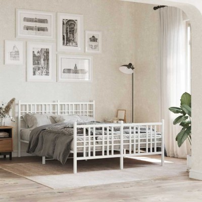 Estructura cama sin colchón con estribo metal blanco 120x190 cm