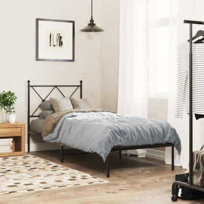 Estructura cama sin colchón con cabecero metal negro 80x200 cm