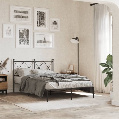 Estructura cama sin colchón con cabecero metal negro 120x200 cm