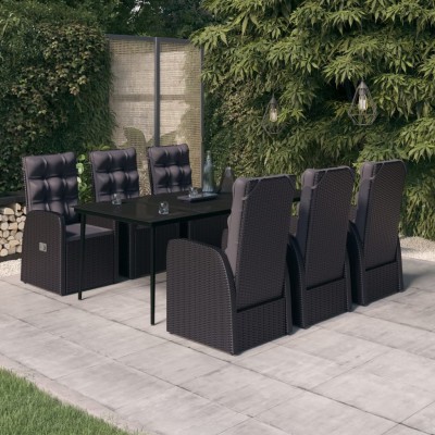 Juego de comedor de jardín 7 piezas con cojines negro