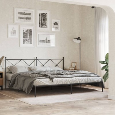 Estructura cama sin colchón con cabecero metal negro 200x200 cm