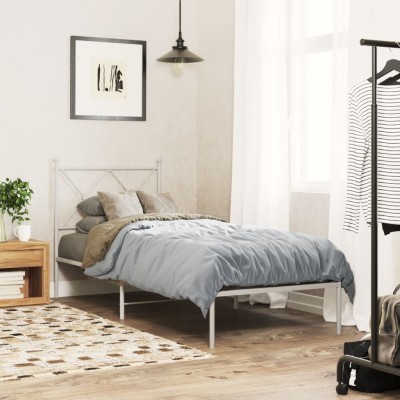 Estructura cama sin colchón con cabecero metal blanco 75x190 cm
