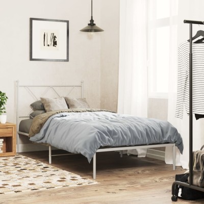 Estructura cama sin colchón con cabecero metal blanco 90x190 cm