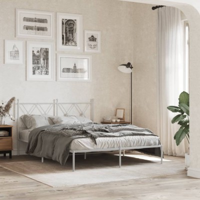 Estructura cama sin colchón con cabecero metal blanco 140x190cm