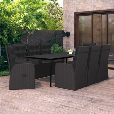 Juego de comedor de jardín 9 piezas con cojines negro