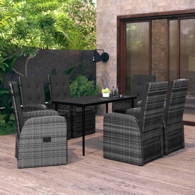 Juego de comedor de jardín 7 piezas con cojines gris