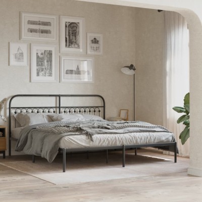 Estructura cama sin colchón con cabecero metal negro 183x213 cm