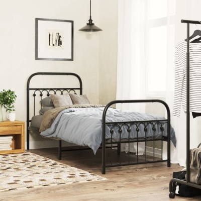 Estructura cama sin colchón con estribo metal negro 75x190 cm