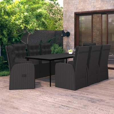 Juego de comedor de jardín 9 piezas con cojines negro