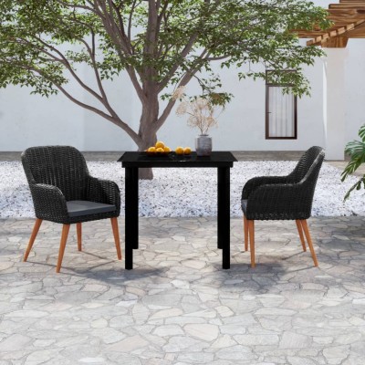 Juego de comedor de jardín 3 piezas con cojines negro