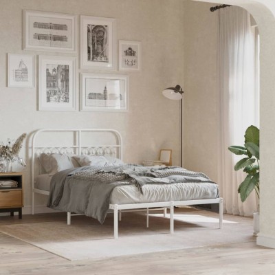 Estructura cama sin colchón con cabecero metal blanco 120x190cm