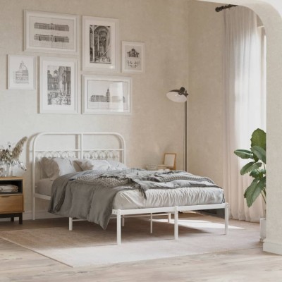 Estructura cama sin colchón con cabecero metal blanco 120x200cm