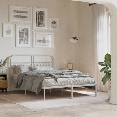 Estructura cama sin colchón con cabecero metal blanco 135x190cm