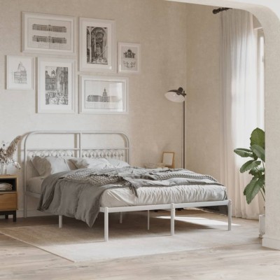 Estructura cama sin colchón con cabecero metal blanco 140x200cm