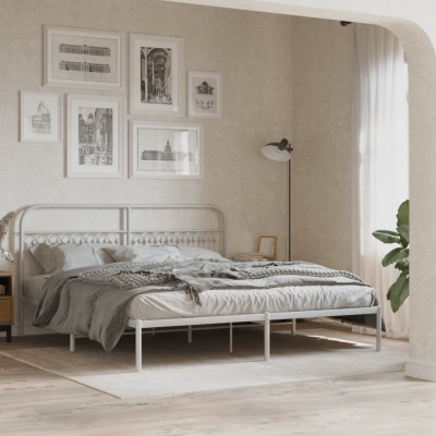 Estructura cama sin colchón con cabecero metal blanco 183x213cm