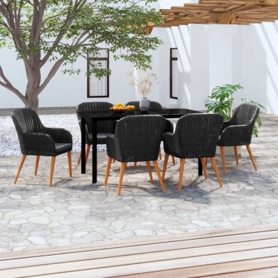 Juego de comedor de jardín 7 piezas con cojines negro