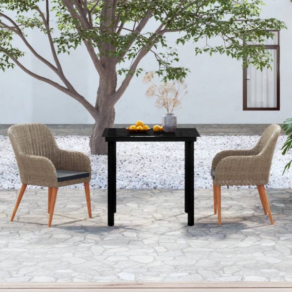 Juego de comedor de jardín 3 piezas con cojines marrón