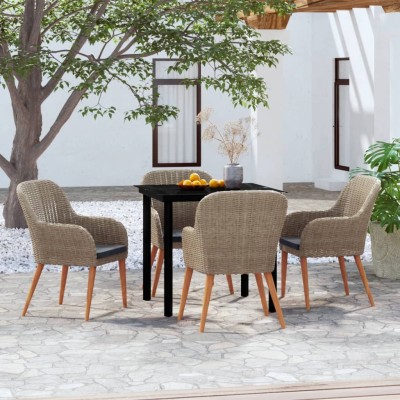 Juego de comedor de jardín 5 piezas con cojines marrón