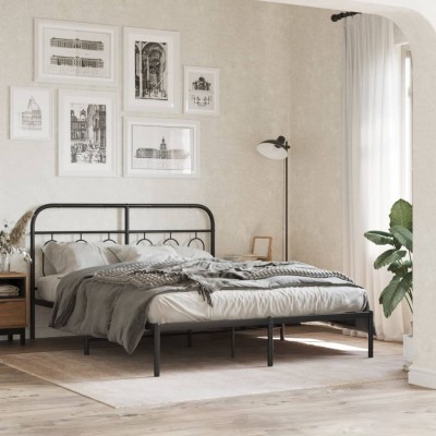 Estructura cama sin colchón con cabecero metal negro 140x200 cm