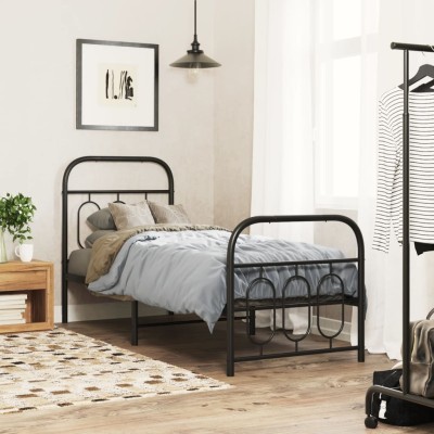 Estructura cama sin colchón con estribo metal negro 75x190 cm