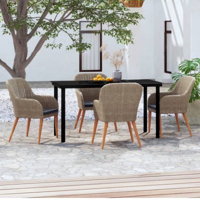 Juego de comedor de jardín 5 piezas con cojines marrón
