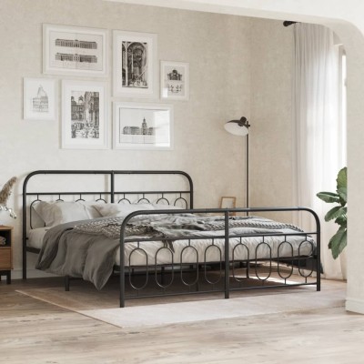 Estructura cama sin colchón con estribo metal negro 183x213 cm