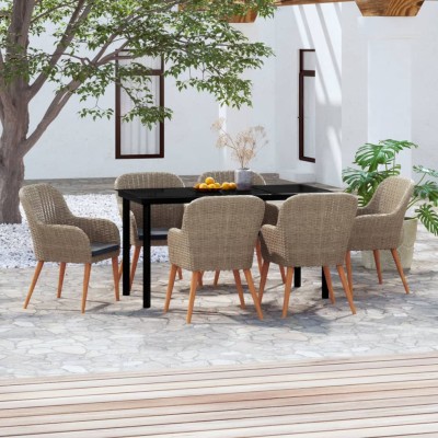 Juego de comedor para jardín 7 piezas con cojines marrón