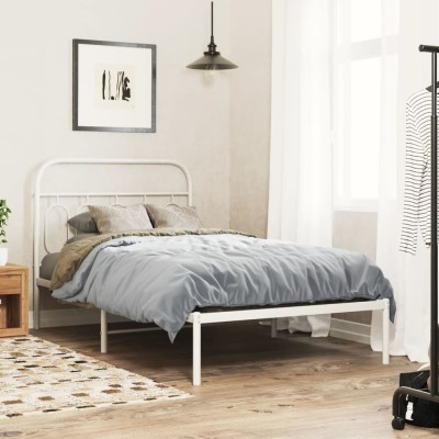 Estructura cama sin colchón con cabecero metal blanco 107x203cm
