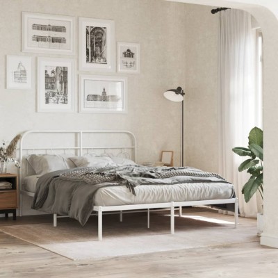 Estructura cama sin colchón con cabecero metal blanco 140x200cm