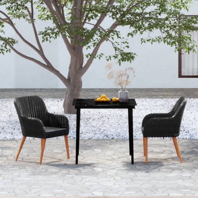 Juego de comedor de jardín 3 piezas con cojines negro