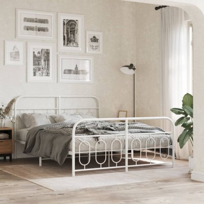 Estructura cama sin colchón con estribo metal blanco 140x190 cm