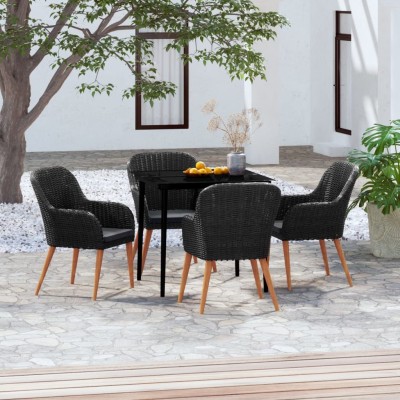 Juego de comedor de jardín 5 piezas con cojines negro