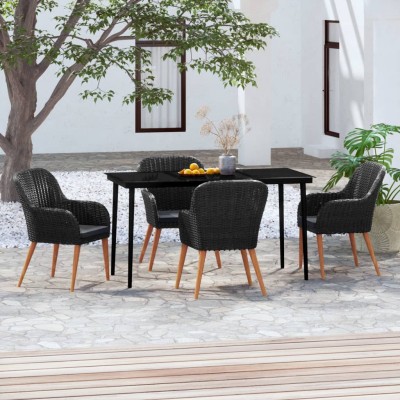 Juego de comedor de jardín 5 piezas con cojines negro