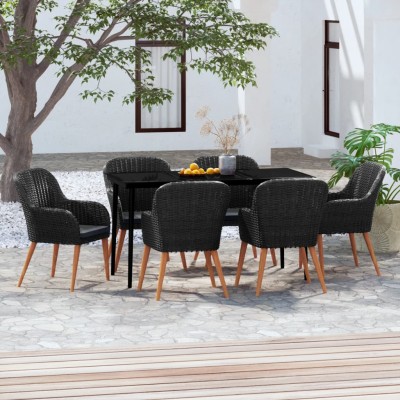 Juego de comedor de jardín 7 piezas con cojines negro